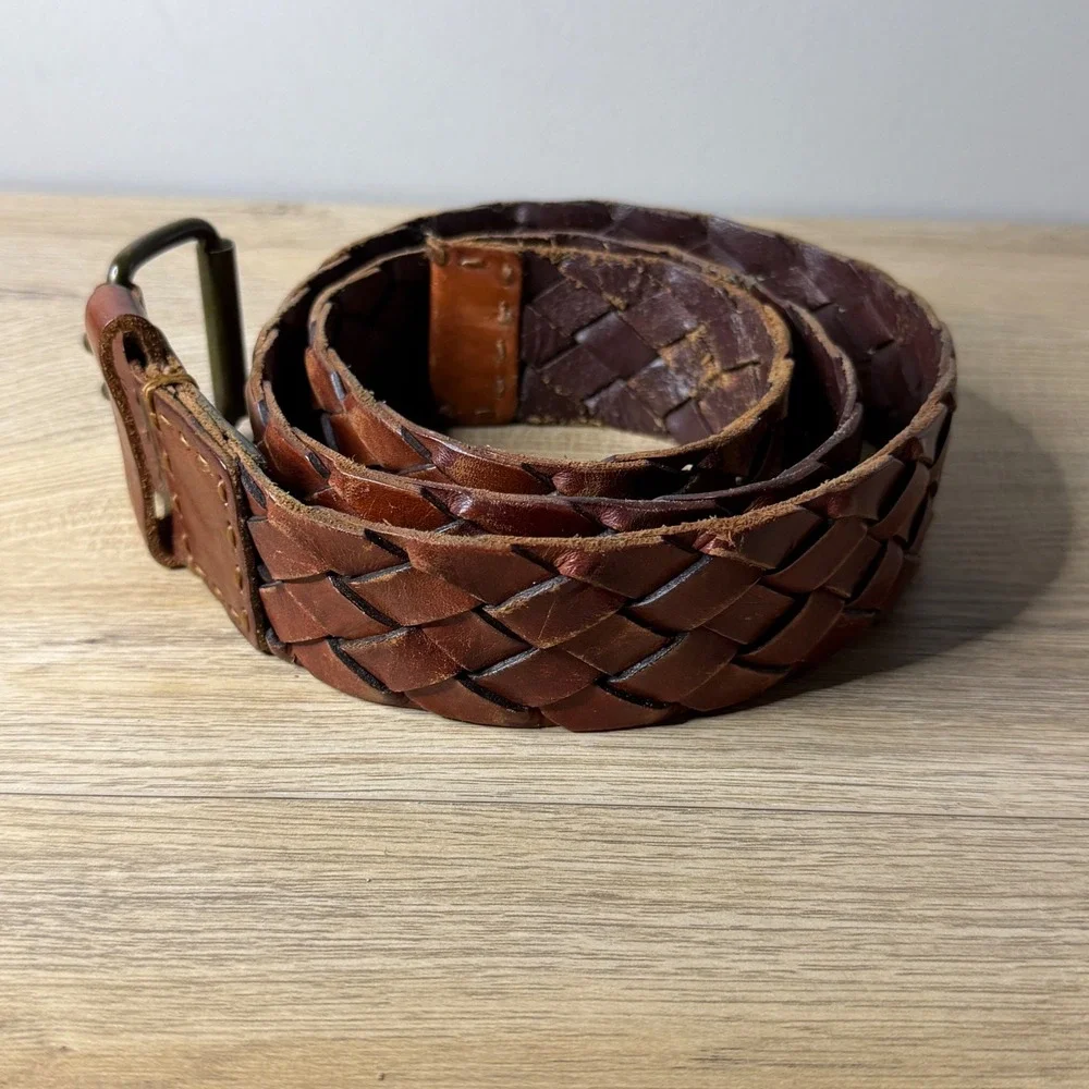 American Eagle Braided Belt Brown Boho Western‎ Vintage Distressed Hippie Large